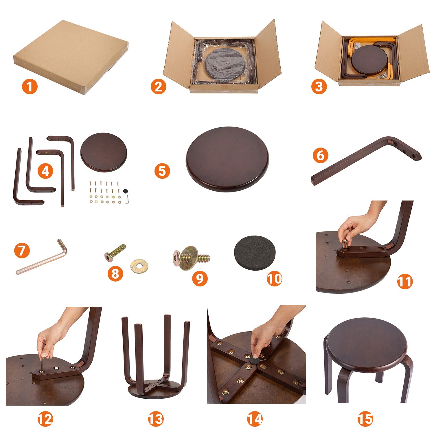 1Pcs Modern Stool K/D Rubber Wooden Stools Practical Round Stacking Stools for Home Restaurants Hotel Natural Finish Stool