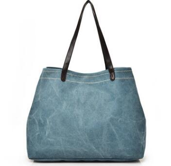 Europese En Amerikaanse Casual Vrouwen Eenvoudige Canvas Handtassen,: Sky Blue