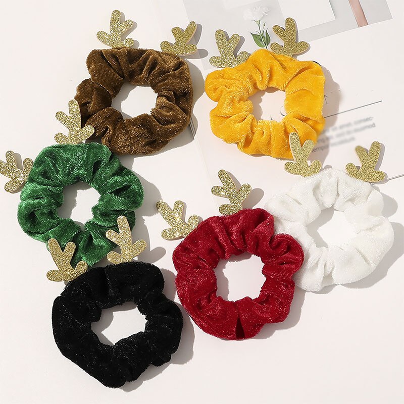 1PC Einfarbig Weihnachten Scrunchies Frauen Samt Haar Krawatten Elastische Haar Bands Elch Flanell Gummiband Pferdeschwanz Haar Zubehör