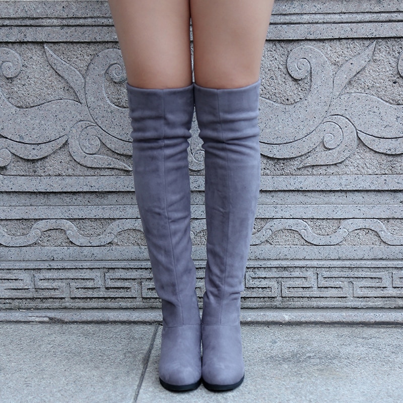 Mode Vrouwelijke Winter Aututmn Dij Hoge Laarzen Rubber Platform Hoge Hakken Vrouwen Over De Knie Schoenen Plus Size 34-43