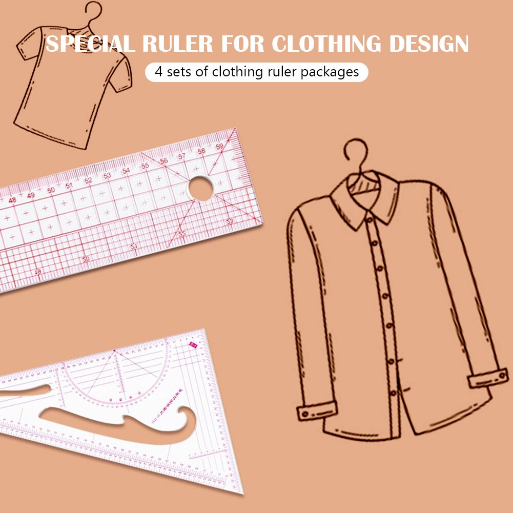 4pcs/set Sewing Tailor French Curve Pattern Grading Rulers Drawing Line Measure Clothing Patchwork Ruler Set