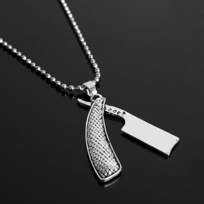 Barber Shop Pole Necklace Hair Dresser Tools 3D Barber Pole Razor Dryer Scissors Comb Hairdresser Pendants Necklaces Men Women: I silver