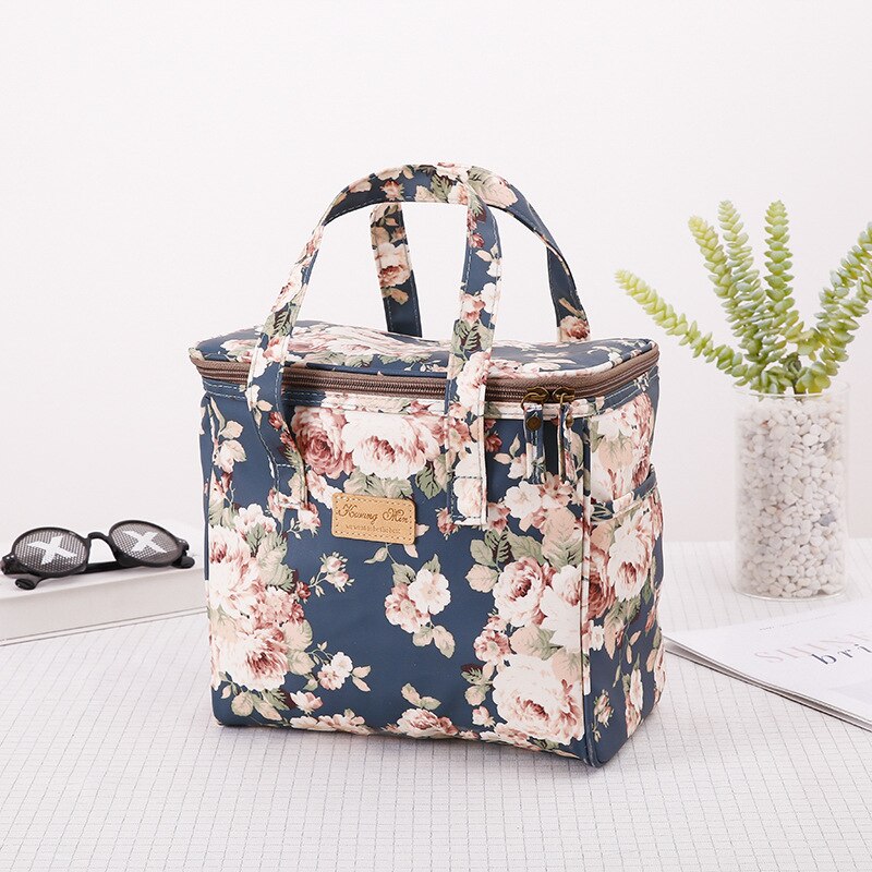 Bolsa de almuerzo portátil con dibujos animados para niños y mujeres, bolso enfriador de bento, bolsa térmica de flores para desayuno, caja de comida, bolso de viaje para picnic: 5