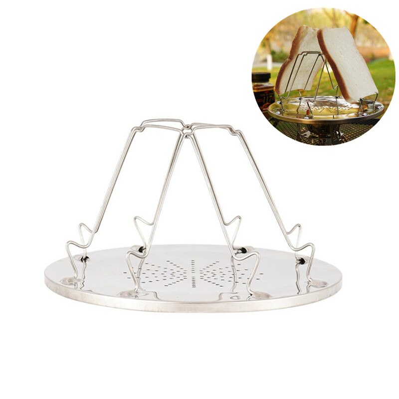 Portable 4 Slice Outdoor Camping BBQ Toaster Tray Foldable Stainless Steel Bread Toast Rack Stove Grill Plate