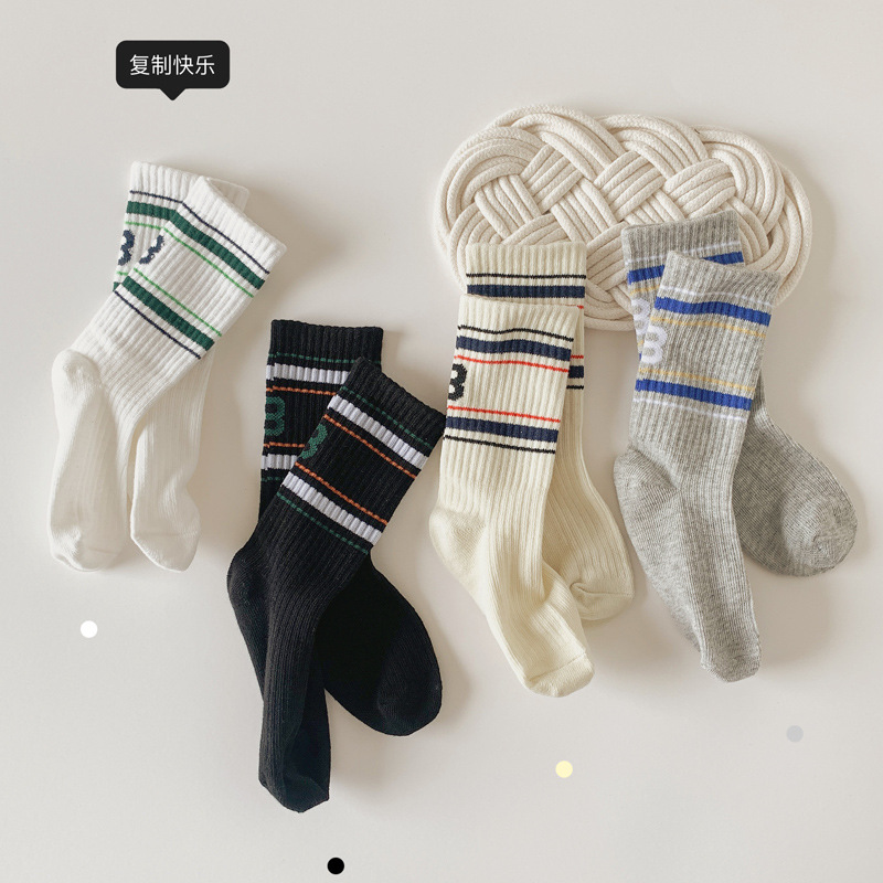 4Pairs Kids Cotton Socks Spring Autumn Sports Socks Boys Girls Middle Tube Socks for Women: 3-5T