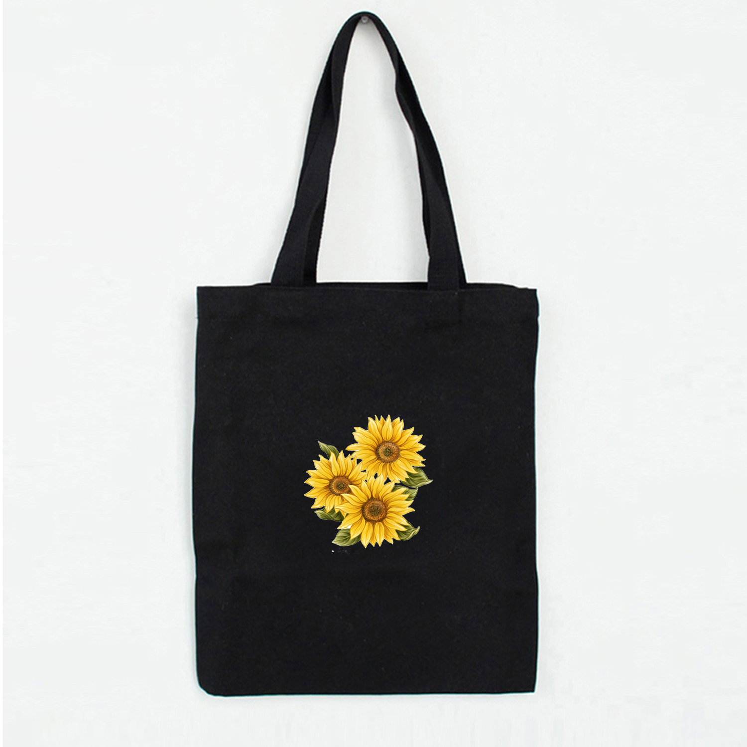 Women Canvas Shopping Bags Eco Reusable Sweet Ladies Vintage Literary Bags Women Beach Bags Sun Flower Printed Colorful: W115BLACK