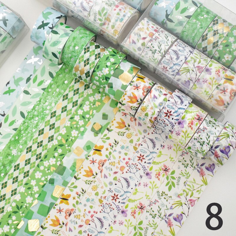 Cinta adhesiva decorativa Estilo Vintage para álbum de recortes, cinta adhesiva Washi de color negro y dorado para decoración de álbumes de recortes, papelería para diario, 10 unids/set por juego: 8