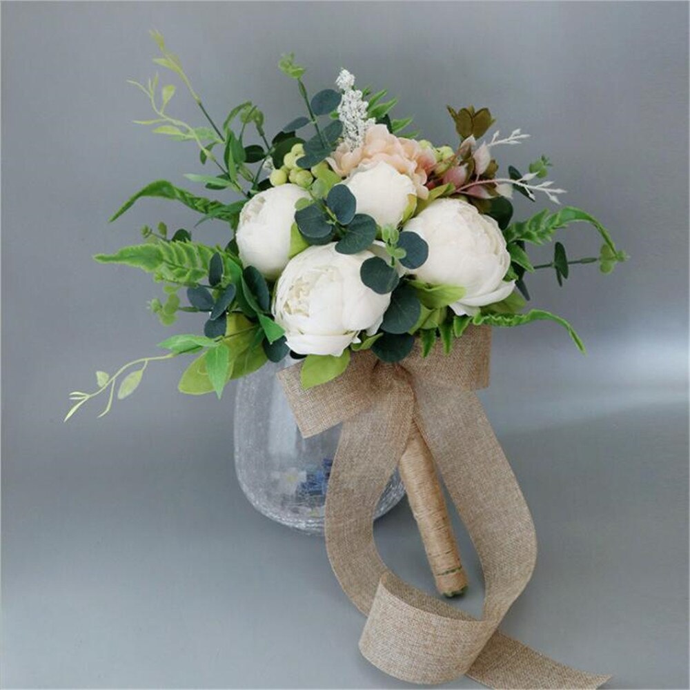 Sesthfar Bruidsboeket Pioenen Rose Elegante Boho Eucalyptus Bruidsboeketten Met Pioen Groen Bruidsmeisje Boeket Bloemen