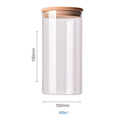 Lagertank mat container bambus dekket høy borosilikat mat forseglet glass tank kjøkken diverse korn lagertank: 12