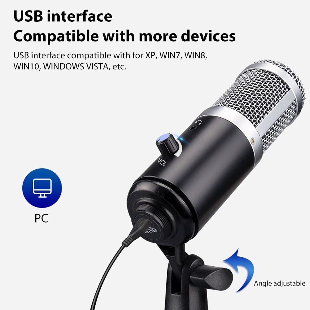 USB Microphone Studio Recording Broadcast Mic with Tripod Stand for PC Computer Live broadcast