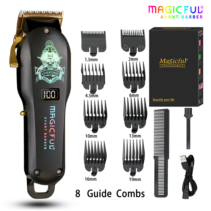 MAGICFUL Professionele Tondeuse Oplaadbare Elektrische Trimmer Voor Mannen Baard Kids Kapper Snijmachine Kapsel Machine: Black