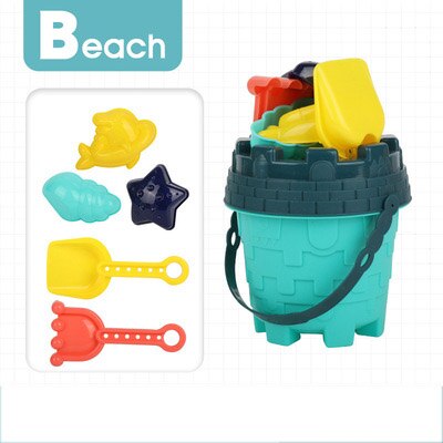 Zomer 7Pcs Strand Gereedschap Set Zand Spelen Speelgoed Voor Kids Fun Water Beach Seaside Gereedschap Kind Zandloper Schop Tool: blue sand bucket