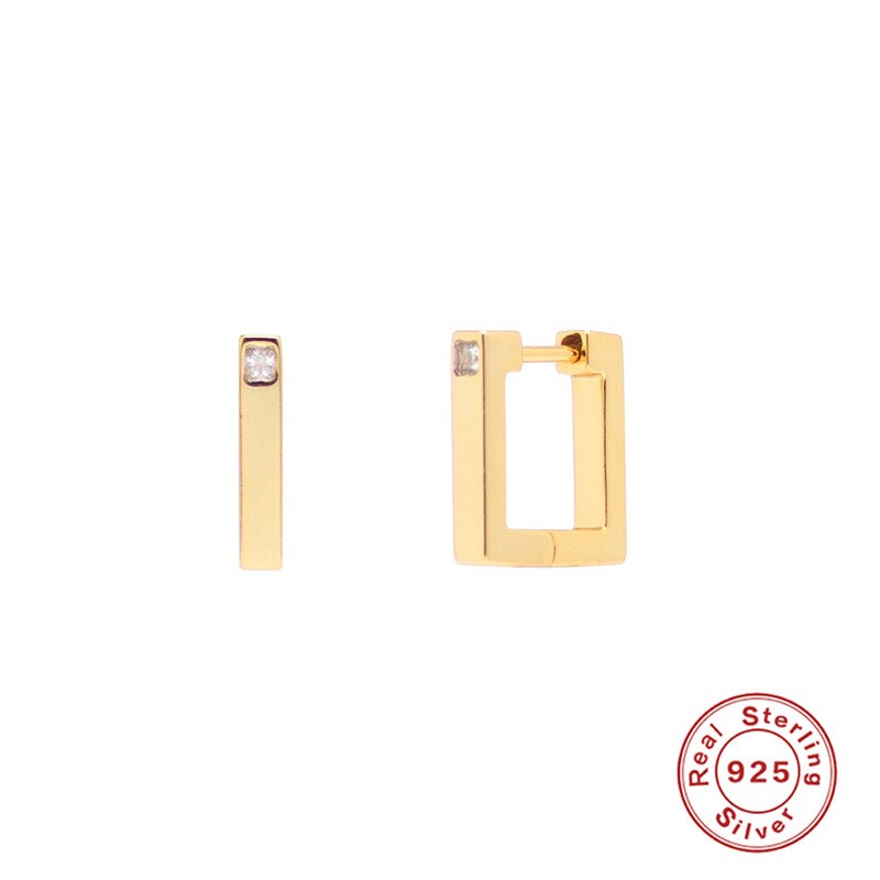 Romad 1 pcs 925 sterling silver earrings jewelry women trendy simple square diamond daily matching hoop earrings aretes de mujer: A