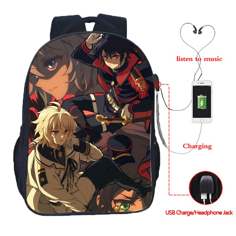 Top Seraph of the End USB Charge School Rucksack Boys Girls School Bag USB Charging Laptop Backpack: 10