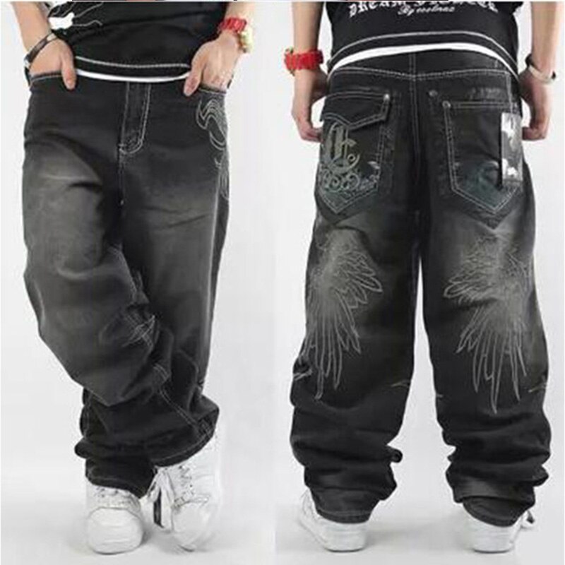 Herre baggy jeans menn wide leg denim bukser hip hop broderi skateboarder jeans cholyl: 38