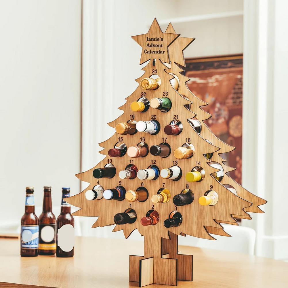 Wine Bottle Holder - Christmas Tree Advent Calendar - Wine Bottle Rack Wood - Wooden Christmas Advent Countdown Calendar Christm