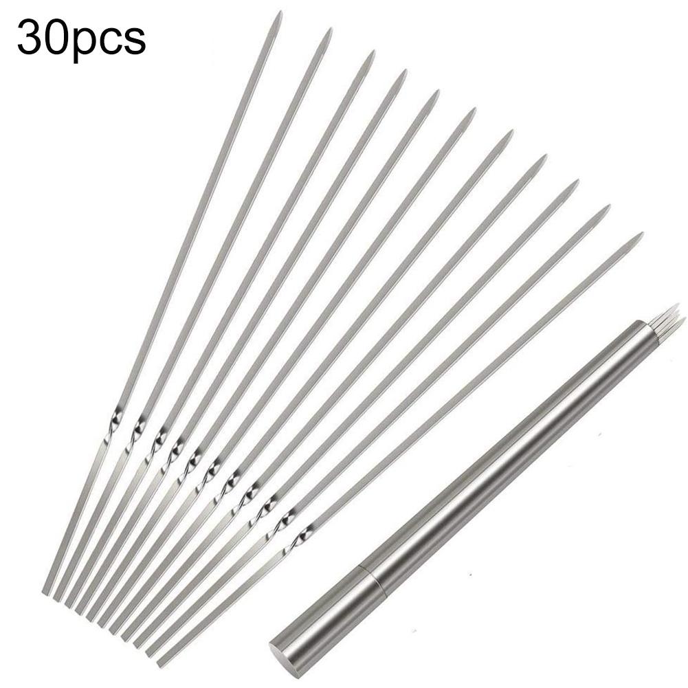 Palitos de barbacoa de acero inoxidable, pincho para acampar, Picnic, carne, Kebab, agujas para barbacoa, soportes de comida, brochetas de , 30 piezas: Default Title