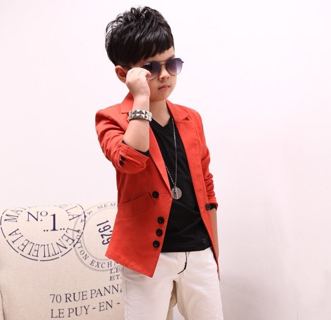 children's spring casual suits boys jackets Korean style long sleeve blazers,: Red Coat / 5