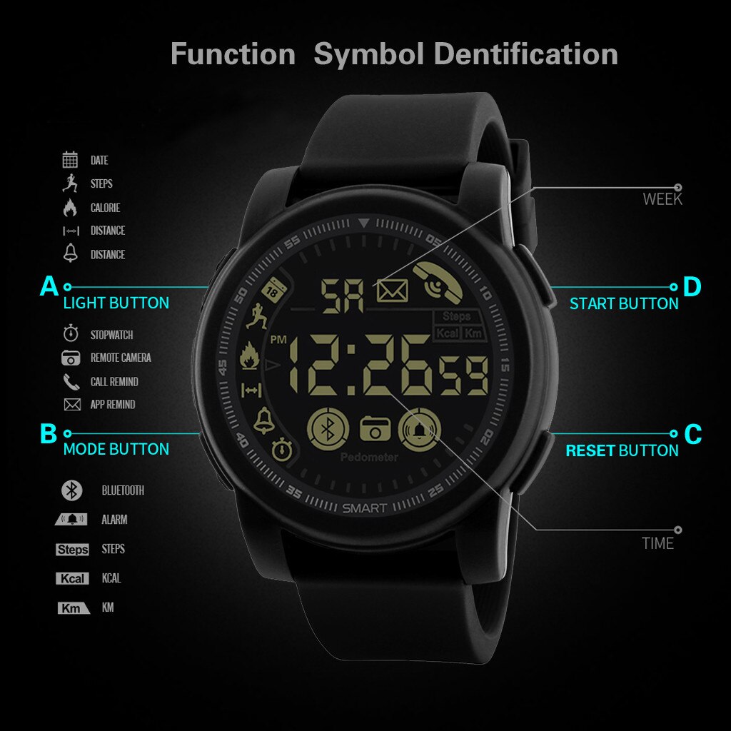 Heren Horloge Fitness Tracker 50M Waterdichte Elektronische Horloge Bluetooth Smart Horloge Sport Stappenteller Voor Android Ios # YL10