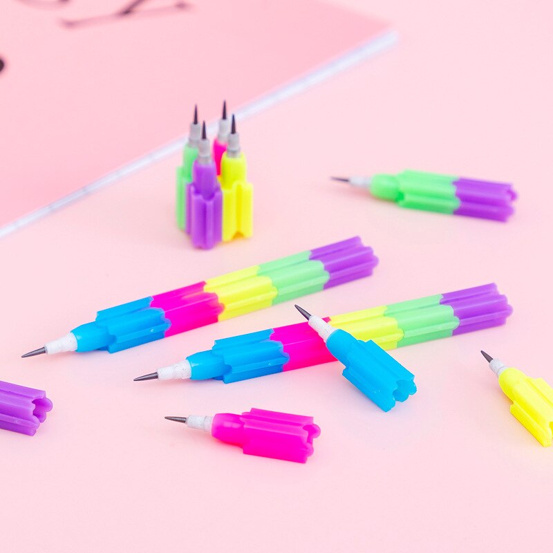 4pcs Rainbow Pencil HB Plastic 8 Knots Splice Kawaii Student Stationery Kids Penci School Office Writing Supplies