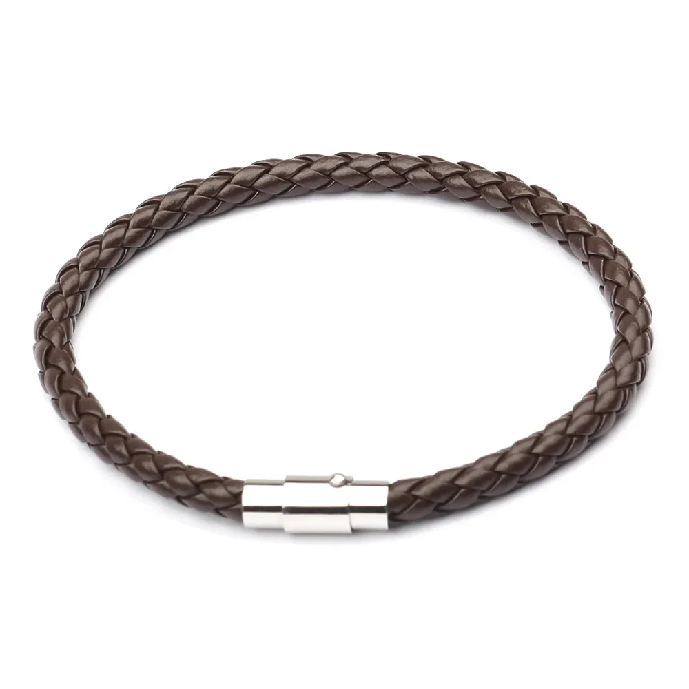 Rope Leather Bracelet Men Women Stainless Steel Magnetic Clasp Summer Style Male Bracelets Bangles Jewelry SL019: Imitation Rhodium Plated