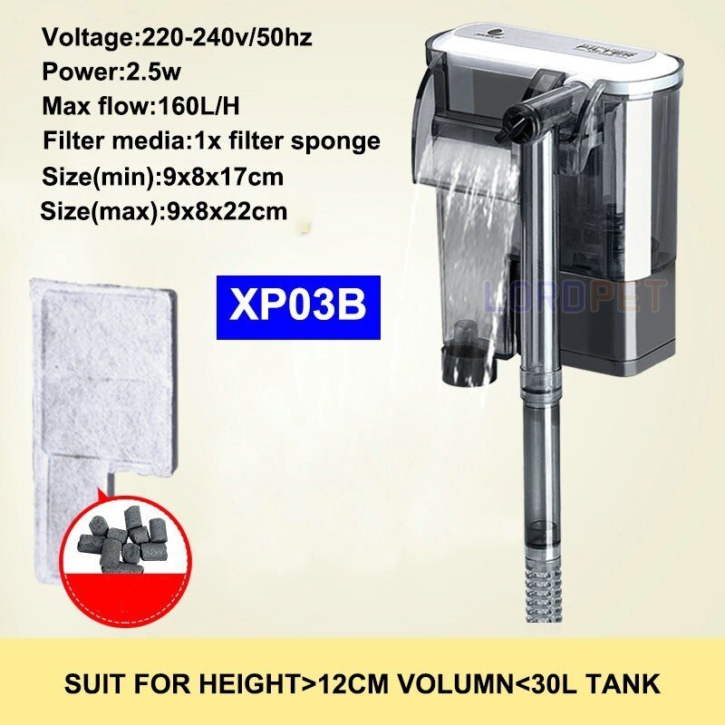 Aquarium Waterfall Filter Hang On Adjustable Water Flow Filter Spong Pad Multifunction Optional Uvc Lamp Skimmer Fish Tank 220v: xp03b