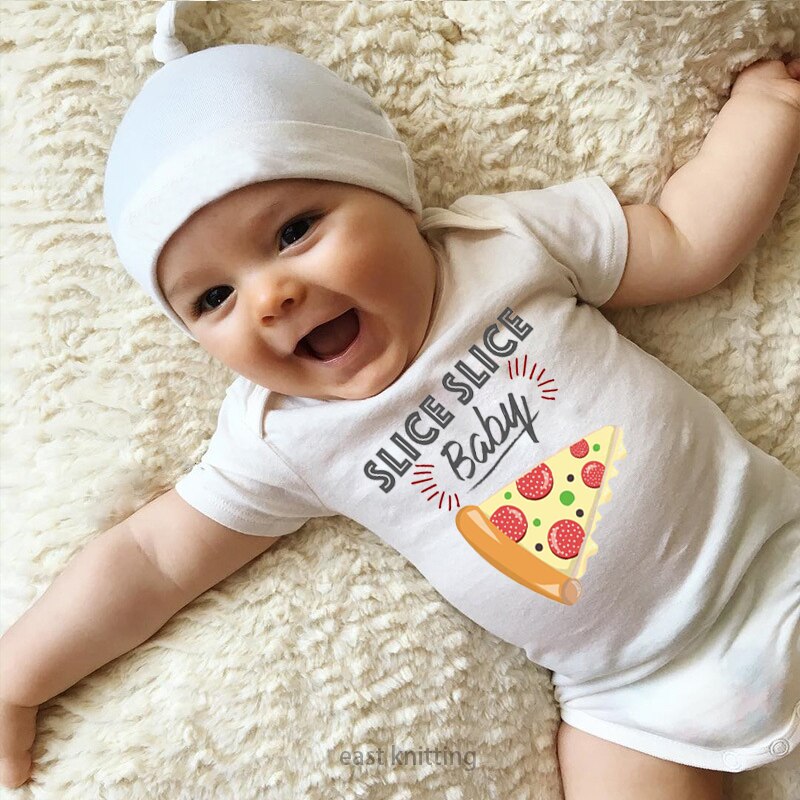 Dermspe nyfødte baby drenge piger kortærmet brev print skive skive baby pizza romper sommer baby tøj salg