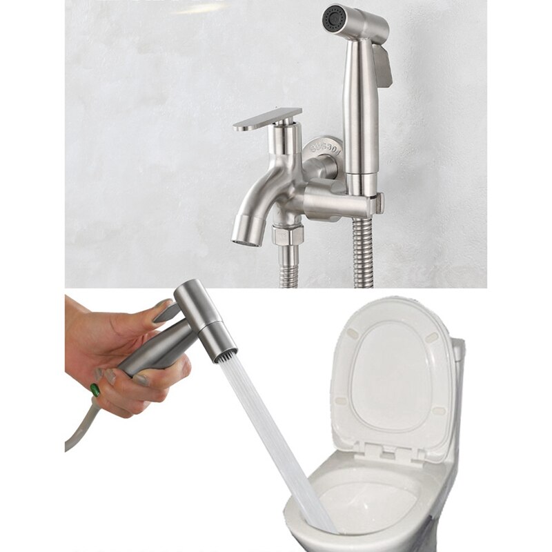 Bidet Spray Set Hand Bidet 2 Manier Tap Kraan Badkamer Wc Slang Wc Pijp Water Tap Badkamer