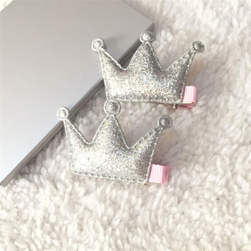 2 pcs bebê clipes de cabelo conjunto presente meninas festa lantejoulas brilhando princesa clipes de cabelo pequena coroa delicada couro estilo de cabelo fivela