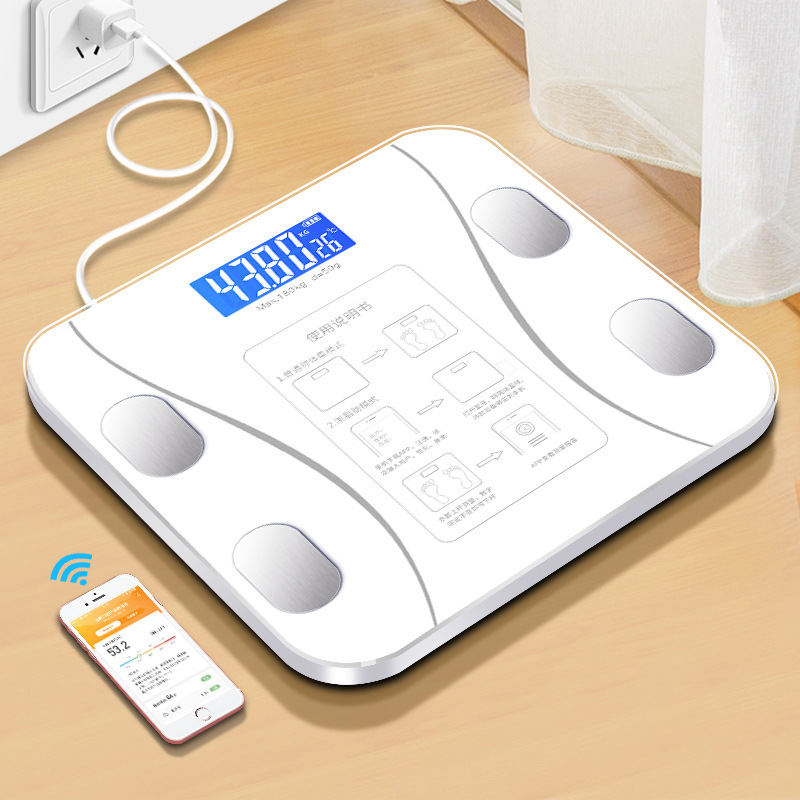 Digital Body Fat Scale BMI Weight Scales Bluetooth Body Fat Measurement Device Smart Body Weight Analyzer Bathroom Floor Scale: white charge style1