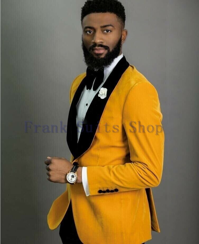 Blazer en velours jaune pour homme, style britannique, , costume, Business, décontracté, mariage: XXL