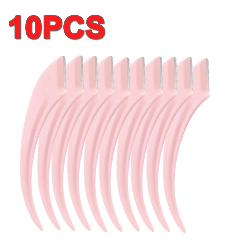 1-10 Stuks Meniscus Wenkbrauw Blade Set Vrouwen Wenkbrauw Schaar Met Kam Rvs Makeup Tools Mini Blade Brow trimmer Schraper: Zwart & Zilver