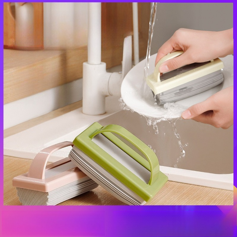 ​​Ergonomic Handheld Sponge Scrubber with Handle -Multi-Surface Bathroom & Kitchen Cleaner for Tiles, Dishes & Sinks​