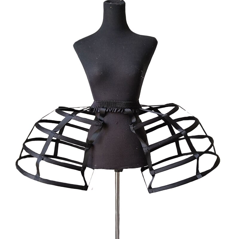 Jupon court en forme de Cage d&#39;oiseau pour femmes, taille élastique, créoles Cosplay, Vintage, Crinoline Slip, sous-jupe Rococo, pour bal de mariage, années 50: Black