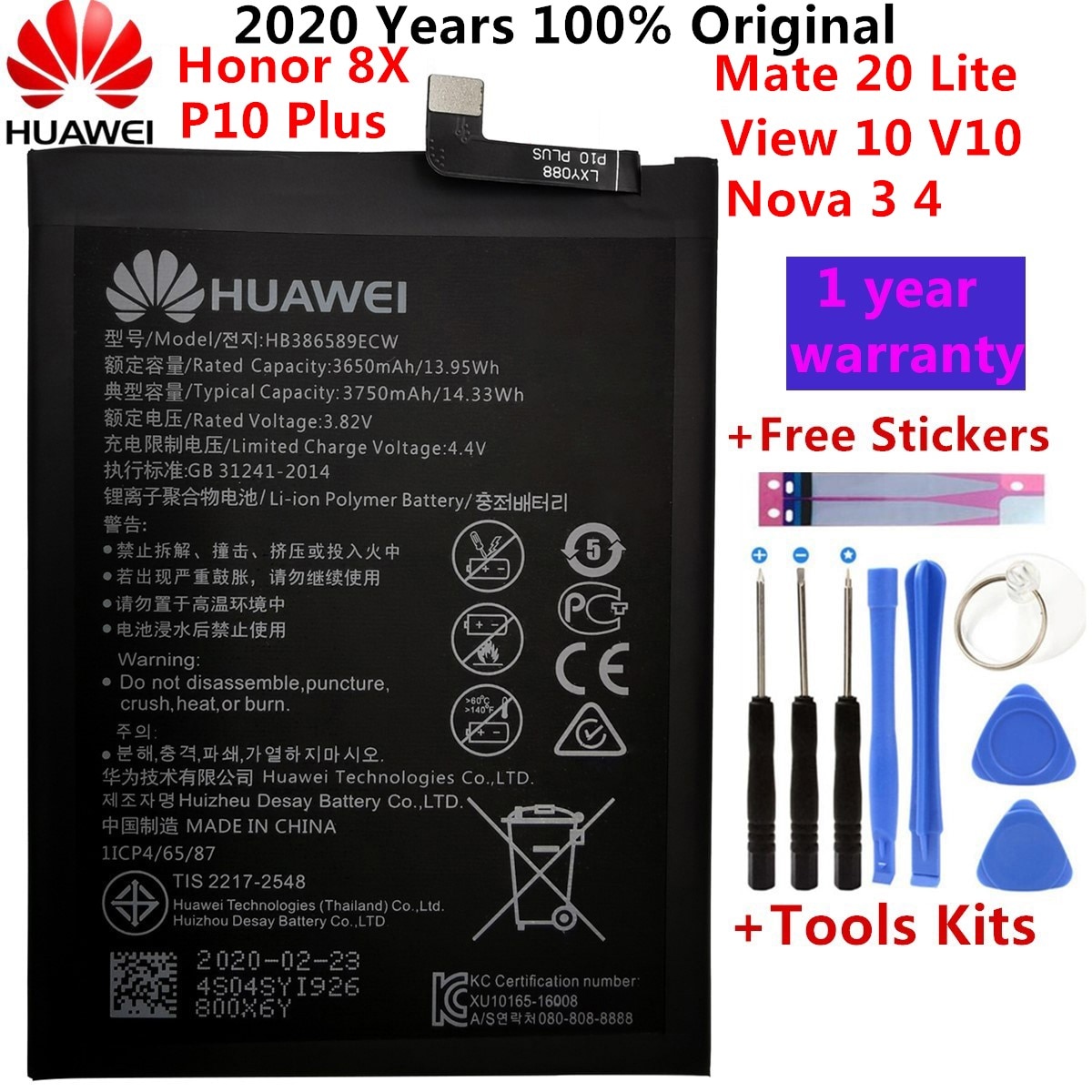 Hua Wei oryginalna bateria telefonu HB386589ECW 3650mAh dla Huawei P10 plus Honor 8X widok 10 V10 kumpel 20 Lite Nova 3 4 baterie narzędzie