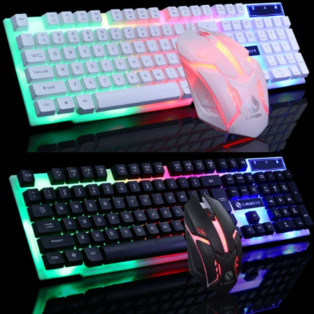 Wired Mechanical Keyboard Led Glowing Computer Desktop Mouse Game Suite Usb 104 Keycaps Computer Game Keyboards