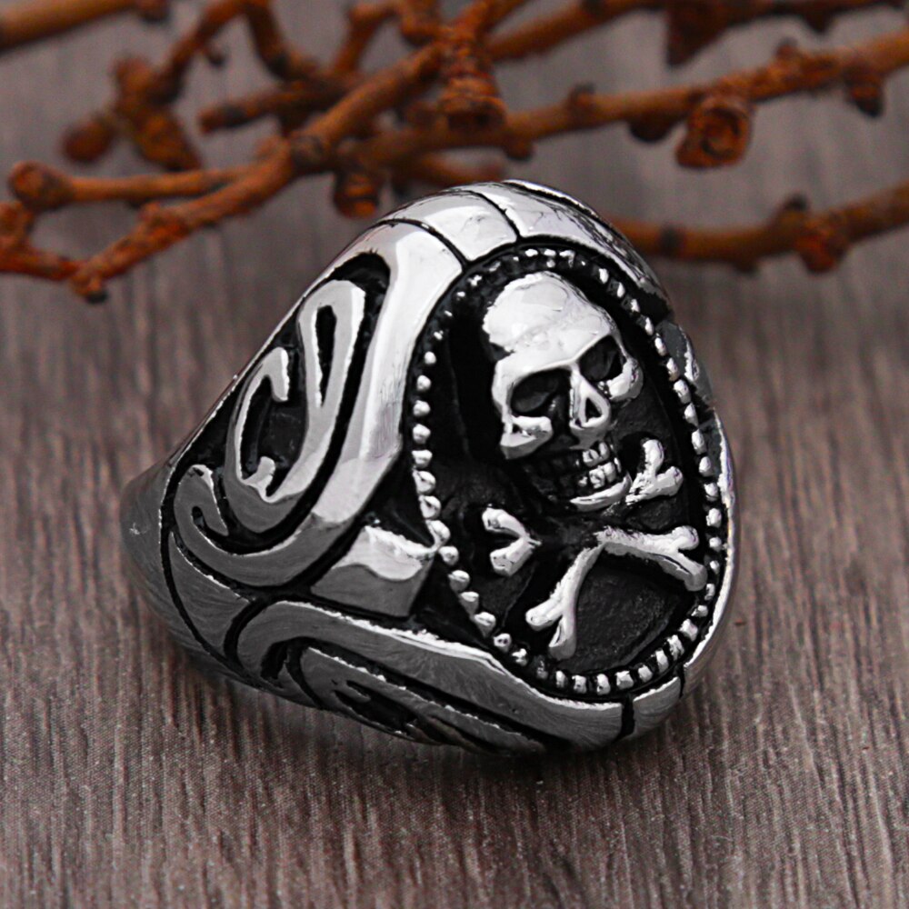 Anillo gótico de acero inoxidable con calavera pirata para hombre, joyería Punk de acero dorado, anillo de sello de calavera de motorista, para novio, talla 7-13: 11 / Steel Color