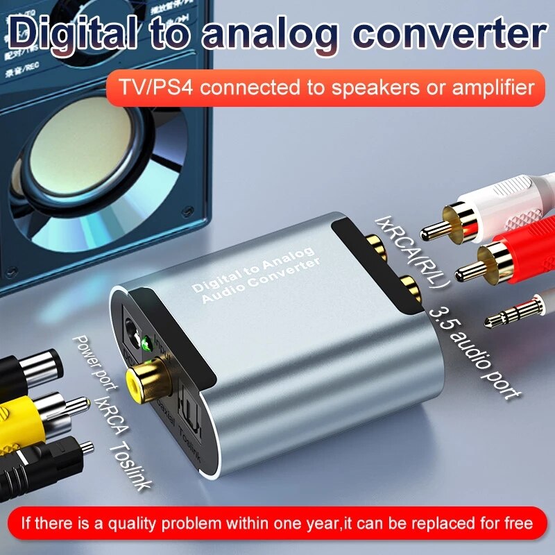 Optical Digital Stereo Audio SPDIF Toslink Coaxial Signal To Analog Converter DAC Jack 2*RCA Amplifier Decoder Adapter