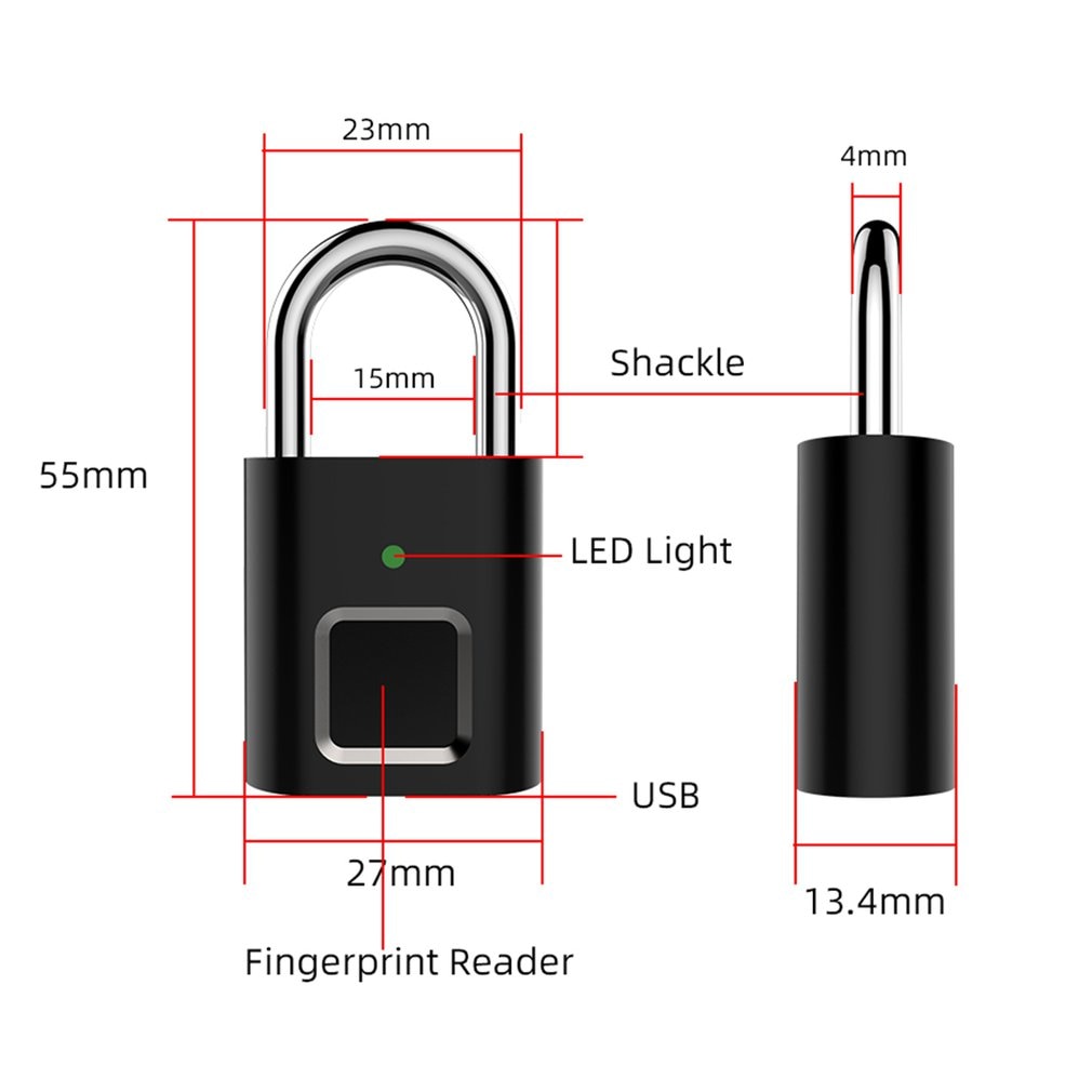 Security Door Lock Smart Keyless USB Rechargeable Fingerprint Padlock For Locker Intelligent Home Keyless Lock