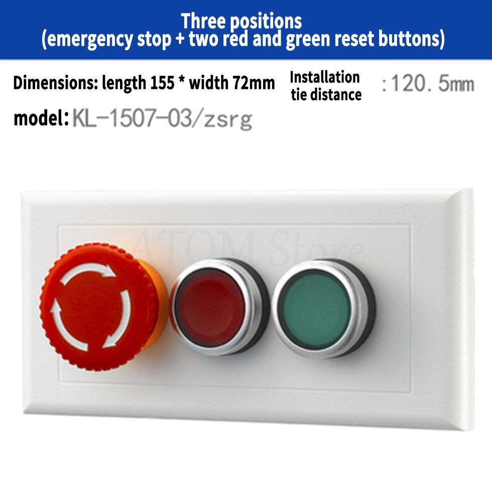 Concealed button switch control box industrial switch button with emergency stop indicator light start stop two position switch: green