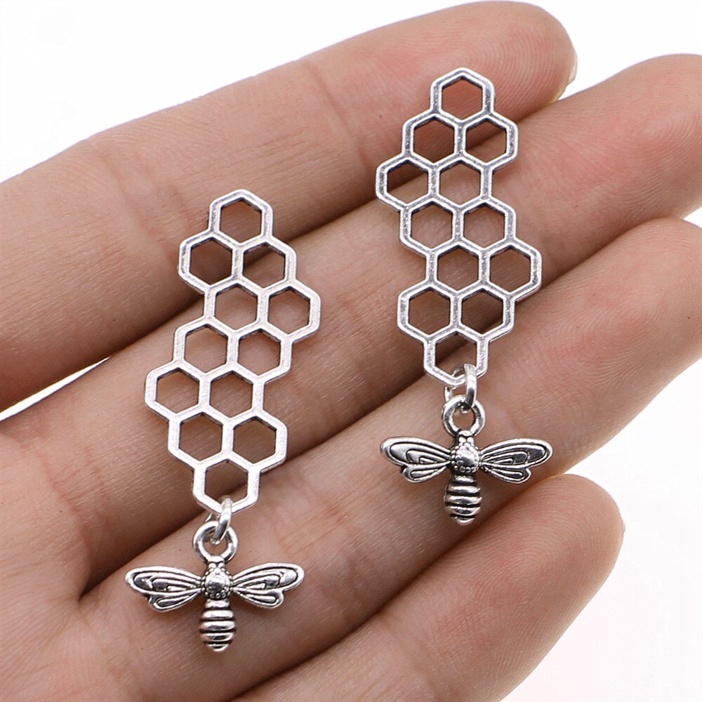 Dijes de abeja, Hornet de miel, Bronce Antiguo, colgantes de Color plateado, hallazgos de fabricación DIY, artesanía hecha a mano, 10 piezas: Chapado en zinc azul
