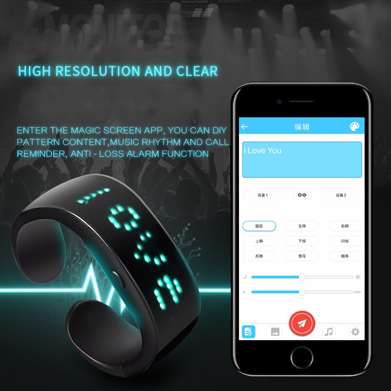 Polsbandjes Led Display Armband Lichtgevende Armband Bluetooth Display App Editing Anti-verloren Functie Lantaarn Armband Smart Watch