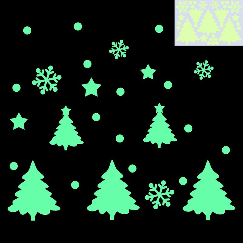 Glow in Dark Christmas Tree Happy Year Luminous Snowflake Decorations Shop Window Glass Home DIY TV Background Wall Stickers: YG