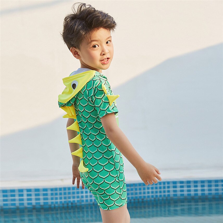 YANGMAILE Kind Baby Jongens 18 M-5 T Dinosaurus Hooded badpak Korte Mouw Zwembad Strand Badmode modis maillot de bain Y *