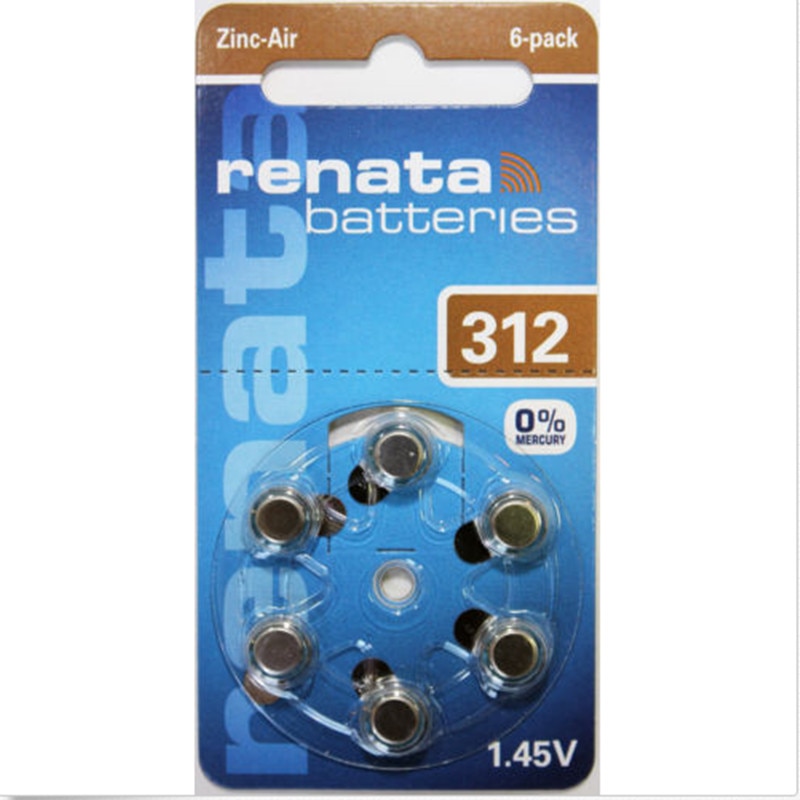 1 pack (6 stuks) Renata zink-lucht batterijen Grootte 312 P312 PR41 Gehoorapparaat Batterijen