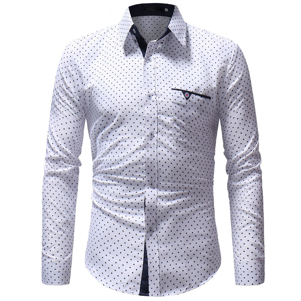 Business Männer Hemd Langarm Herbst männer kleid shirt dot print Slim fit Button up laple chemise homme Formale: WHITE / M