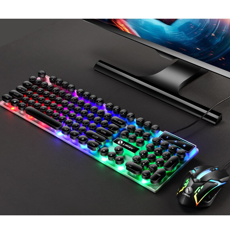 Teclado de ratón Punk impermeable, Combo de teclado Juegos de PC con cable y ratón de 1600DPI, Teclado retroiluminado: White keyboard mouse