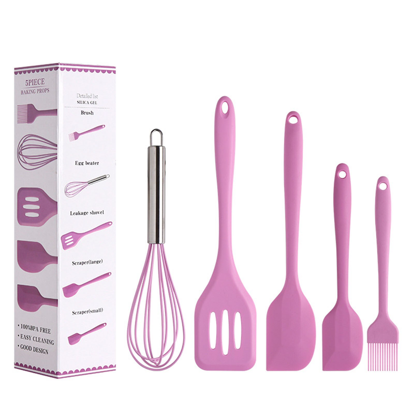 Utensilios de cocina de silicona, conjunto de herramientas de horneado, 5 uds.: Púrpura