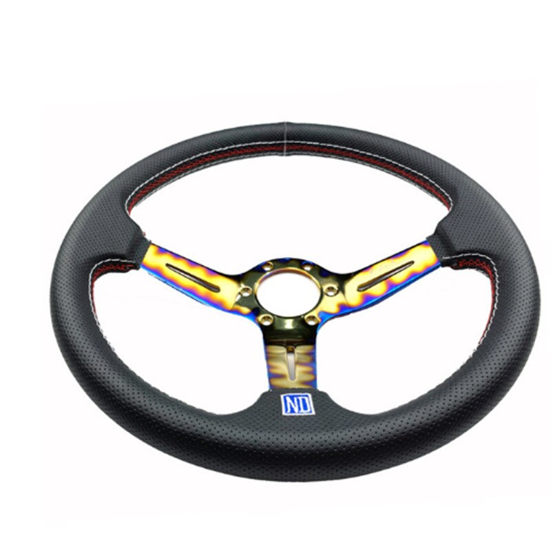 ND 350mm Burn blue Steering Wheel Leather Deep concave Steering Wheel Game Steering Wheel: A