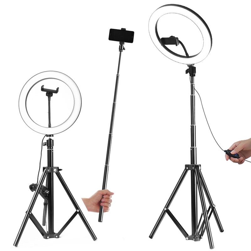 Anneau lumineux led 8 pouces pour xiaomi huawei, 5600k lampes à intensité variable, pour studio photo, téléphone, vidéo, avec 150cm trépieds et perches à selfie